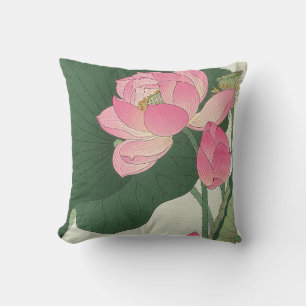 蓮の花, 小原古邨 Lotus flower, Ohara Koson, Ukiyo-e Throw Pillow