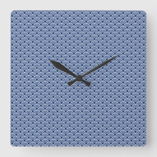 藍色の波小紋 SQUARE WALL CLOCK