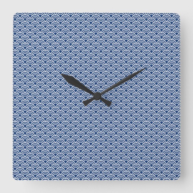 藍色の波小紋 SQUARE WALL CLOCK (Front)