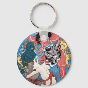 金太郎と動物,国芳 Kintaro & Animals, Kuniyoshi, Ukiyo-e Keychain