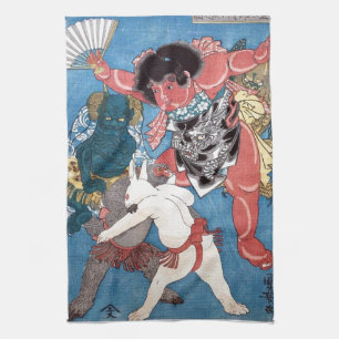 金太郎と動物,国芳 Kintaro & Animals, Kuniyoshi, Ukiyo-e Kitchen Towel