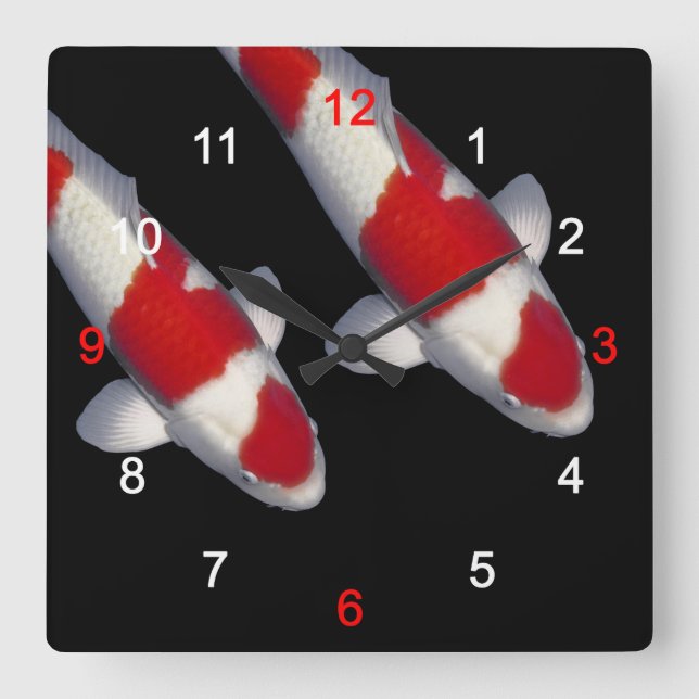錦 鯉, KOI SQUARE WALL CLOCK (Front)