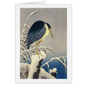 雪に青サギ, 小原古邨 Blue heron in the Snow, Ohara Koson