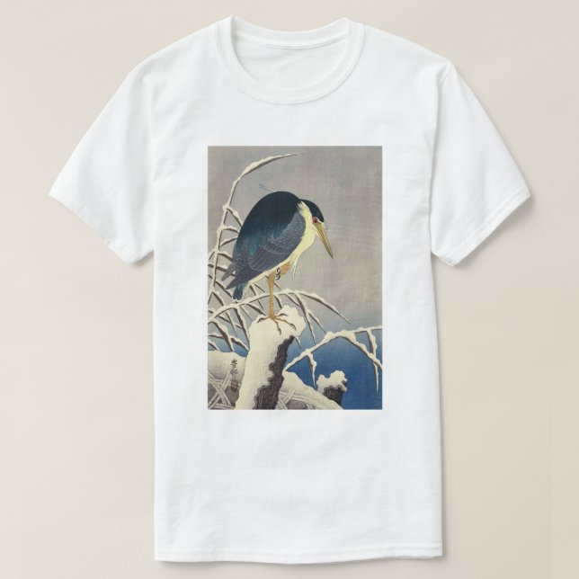 雪に青サギ, 小原古邨 Blue heron in the Snow, Ohara Koson T-Shirt (Design Front)