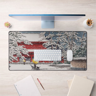 雪の増上寺, Zôjô-ji Temple in the Snow, Hasui Kawase Desk Mat