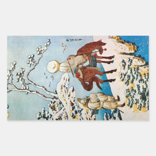 雪の旅人, 北斎 Travelers in Snow, Hokusai, Ukiyo-e Sticker