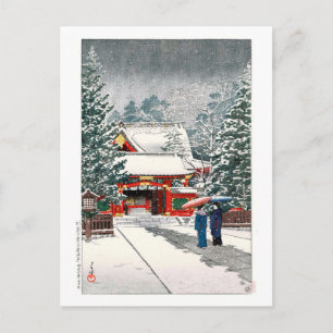 雪の日枝神社, Snow at Hie Shrine, Hasui Kawase, Woodcut Postcard