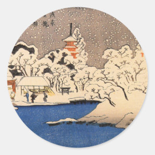雪の浅草,国芳 Snowy Asakusa, Kuniyoshi, Ukiyo-e Classic Round Sticker