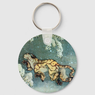 雪中虎図, 北斎 Tiger in the Snow, Hokusai Keychain