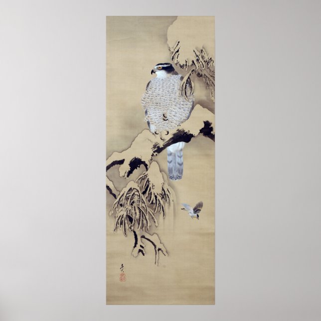 雪中鷹図, 柴田是真 Hawk in the Snow, Shibata Zeshin Poster (Front)