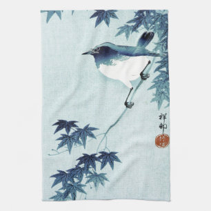 青い鳥, 古邨 Bird in Blue, Koson, Ukiyo-e Kitchen Towel