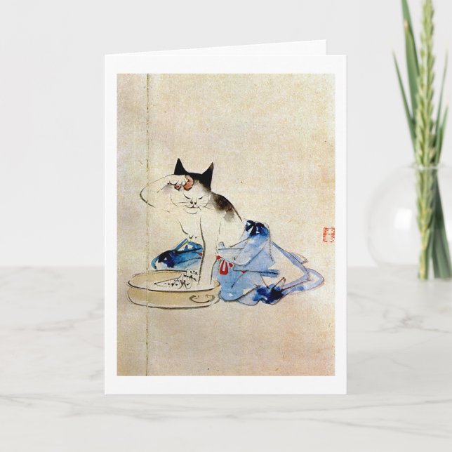 顔を洗う猫, 広重 Cat Face Wash, Hiroshige Card (Front)