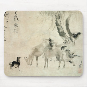 馬の家族, 北斎 Family of The Horse, Hokusai, Sumi-e Mouse Pad