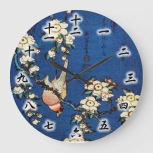 鳥と枝垂桜, 北斎 Bird and Weeping Cherry Tr Large Clock
