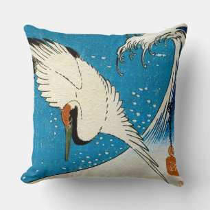 鶴と波, Crane & Wave, Hiroshige, Ukiyo-e Throw Pillow