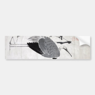 鶴図, 若冲  Crane, Jakuchu, Japan Art Bumper Sticker