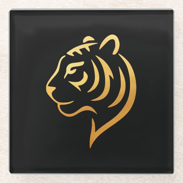 黄金の虎 Gold Tiger – Japanese Minimalist Glass Coaster (Front)