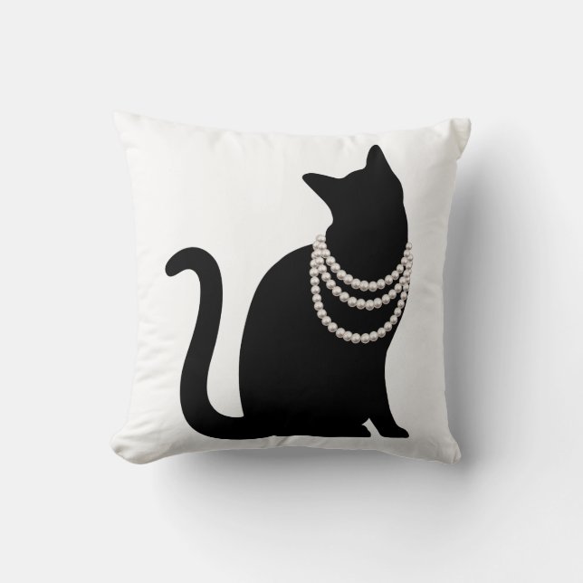 黒猫と宝石　クッション THROW PILLOW (Front)