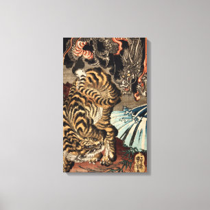 龍虎, 国芳 Tiger & Dragon, Kuniyoshi, Ukiyo-e Canvas Print