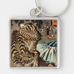 龍虎, 国芳 Tiger & Dragon, Kuniyoshi, Ukiyo-e Keychain