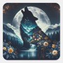 Recherche de art de loup autocollants Pleine lune