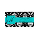 Search for black and white damask return address labels Aqua