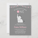 Search for pink elephant 1st birthday invitations Girl