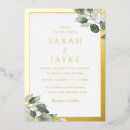 Search for green leaves border wedding invitations Gold