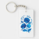 Search for flower pattern rectangular keychains Blue