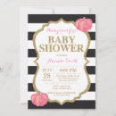 Recherche de rose noir baby shower invitations Rayures noires et blanches