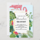 Search for tropical leaves birthday invitations Pink flamingo