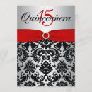 Search for red silver quinceanera invitations Damask