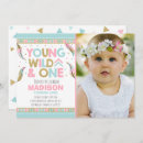 Search for feather birthday invitations Wild one