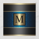 Search for monogram damask blue invitations Gold