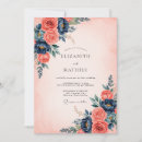Search for navy blue and coral wedding invitations Watercolor