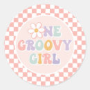 Search for retro pink gingham stickers 1st birthday