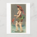 Search for vintage fishing postcards Woman