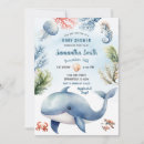 Search for watercolor whale baby shower invitations Ocean animals