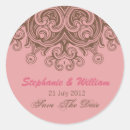 Search for pink and brown wedding stickers Damask