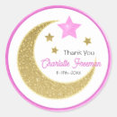 Search for pink gold glitter baby shower stickers Over the moon