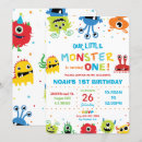 Search for little monster birthday invitations Vibrant colourful