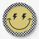 Search for black and white checkered paper plates One happy dude
