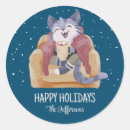 Search for animals in snow stickers Watercolor illustration