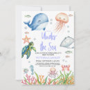 Search for ocean animals baby shower invitations Blue