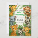 Search for wild one 1st birthday invitations Cute jungle animals