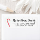 Search for classic red and white return address labels Hand writing script