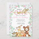 Search for woodland animals 1st birthday invitations Pink