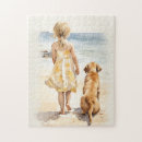 Search for girl and dog puzzles Beach