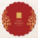 Recherche de double bonheur dessous de verres Rouge et or