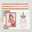 Search for unicorn photo birthday invitations Gold